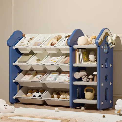 Vista 9 de Pipleo Organizador de almacenamiento de juguetes para niños con 12 contenedores extraíbles, organizadores de juguetes y almacenamiento