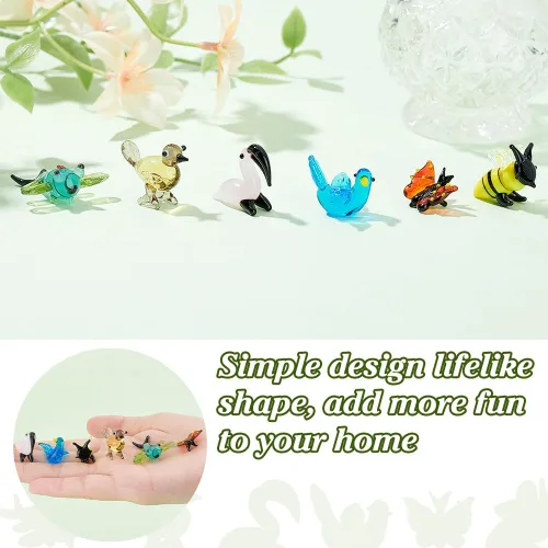 Vista 3 de AHANDMAKER 6 mini figuras de animales, 6 estilos de figuras de animales de vidrio para decoración del hogar de mesa, libélula pájaro, abejas