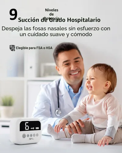 Vista 2 de HEYVALUE Aspirador Nasal para Bebé, Ventosa Nasal de Grado Hospitalario con 9 Niveles de Succión, Luz Nocturna y Función Tranquilizante de Canciones