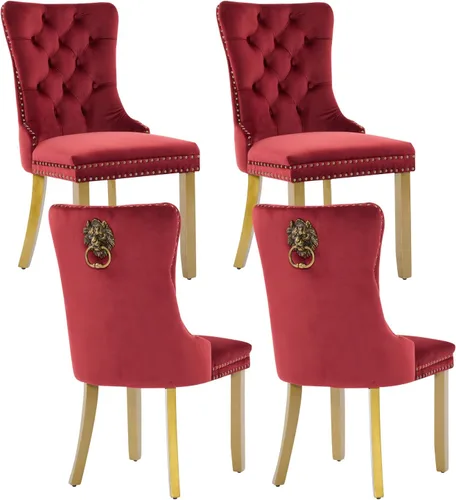 Vista 50 de Juego de 2 sillas de comedor de terciopelo beige, modernas sillas de cocina tapizadas