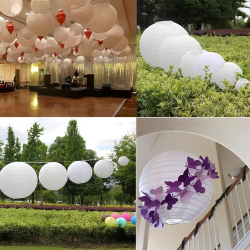 Vista 7 de Juego de 30 linternas de papel blanco, faroles colgantes chinos japoneses redondos de 6 pulgadas para bodas, despedidas de soltera, cumpleaños
