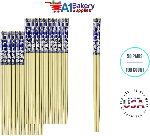 Vista 7 de Palillos de madera de bambú natural, 50 pares/100 unidades en 9 pulgadas por A1 bakery supplies