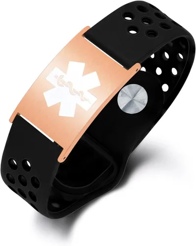 Vista 14 de Pulsera de alerta médica personalizada para mujeres y hombres, pulseras de identificación médica deportiva de silicona con grabado gratuito, pulsera