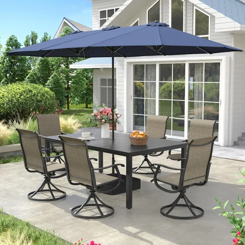 Vista 29 de VICLLAX Muebles pequeños de exterior de 3 piezas, 2 sillas giratorias de patio y mesa redonda pequeña para 2, sillas de carbón oscuro y negro