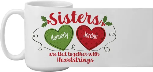 Vista 11 de Let's Make Memories Taza de Navidad personalizada, para amigos, taza de café personalizada, Heartstrings - 2-6 nombres - Mango blanco e