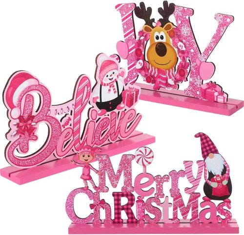Vista 9 de Blulu 3 piezas de decoración de Navidad para centros de mesa de interior para mesas, letreros de madera de granja, centros de mesa de Navidad