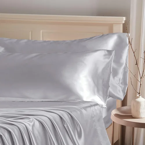 Vista 12 de Manyshofu - Funda de almohada de satén beige para protección del cabello - 2 piezas, fundas de almohada estándar, lujosas y sedosas, fundas