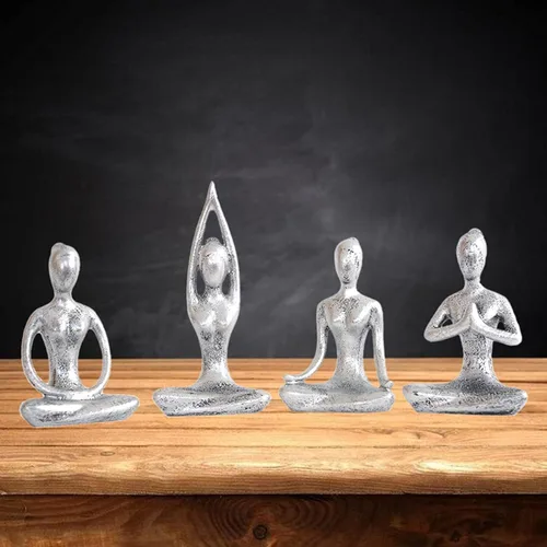 Vista 6 de 4pcs Yoga Escritorio Figurines Niña Estatua Yoga Pose Escultura Yoga Estatuilla Decoración para el Hogar Escritorio Decoración - Plata