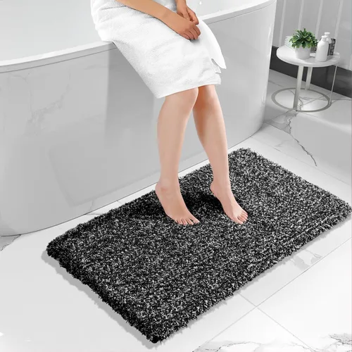 Vista 13 de Yimobra Alfombras de baño en negro y blanco antideslizantes lavables, tapetes de baño ultra suaves y absorbentes de agua, alfombra de ducha suave