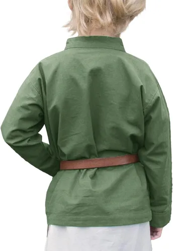 Vista 2 de Ryannology Camisa medieval con cordones para niños, disfraz de pirata, mercenario, escocés, renacentista, para niños, vikingo, Halloween, cosplay