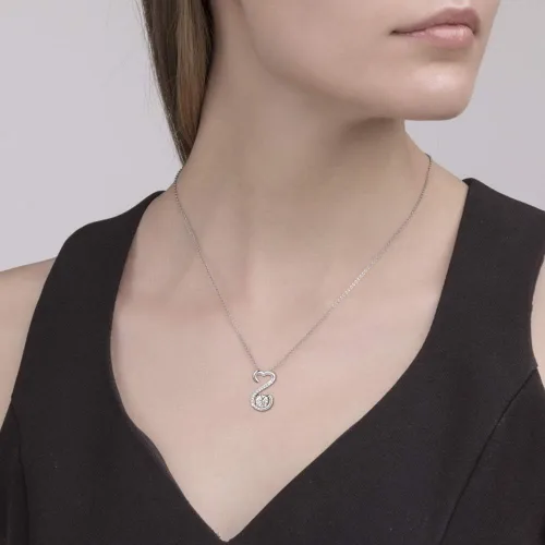 Vista 6 de APOTIE Collar de plata de ley 925 con corazón abierto, colgante de circonita cúbica, regalo de joyería para mamá, niñas y mujeres, Metal, Circonia