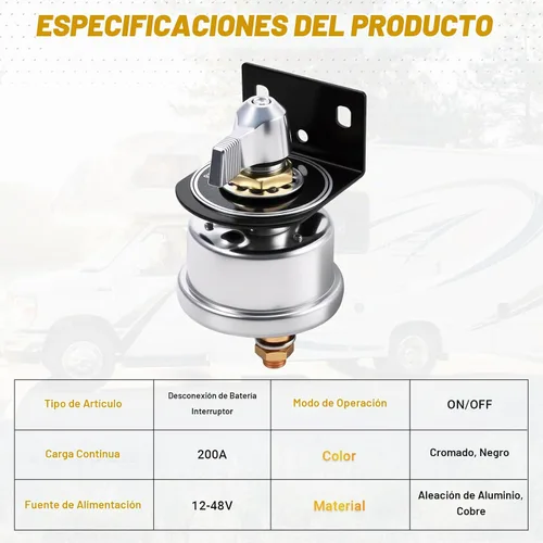 Vista 3 de Interruptor de desconexión de batería FEITON 200A con soporte de montaje