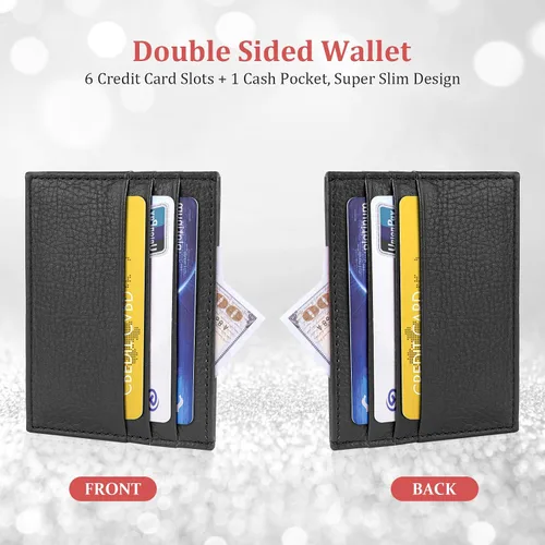Vista 76 de URAQT Cartera para tarjetas de crédito, cartera minimalista de cuero delgado con cremallera, mini protector de tarjeta de crédito, llavero bolsillo