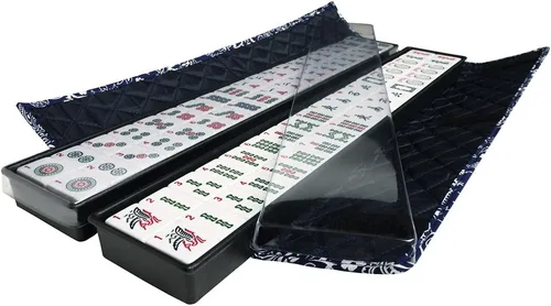 Vista 3 de Juego de Mahjong americano por Linda Li™,166 azulejos blancos, 4 rack todo incluido, bolsa suave Azul Paisley, juego Mahjongg completo