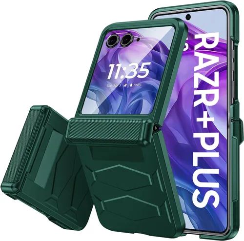 Vista 27 de Vizvera para Motorola Razr 2024 - Funda con tapa con bisagra, protector de pantalla incorporado, a prueba de golpes, funda todo en uno para Negro