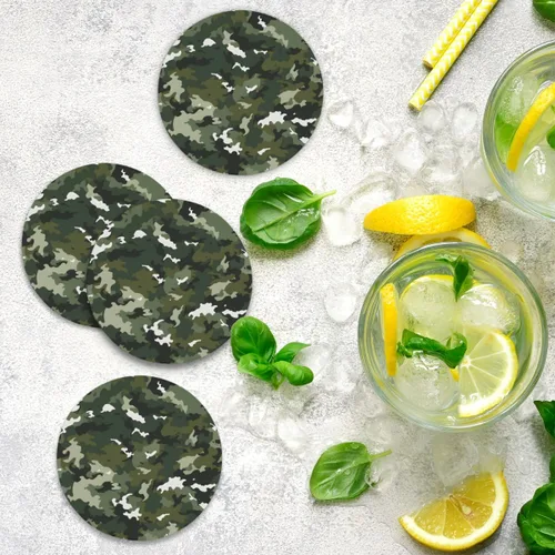 Vista 7 de Coasters for Drinks,Camouflage Texture Absorbent Cork Coasters Fashion Camo Green Set Coasters Reusable Coasters for Home Office Coffee Bar
