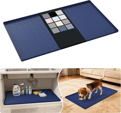 Vista 33 de URMONA - Tapete de silicona impermeable para debajo del fregadero, 16 x 10 Beige