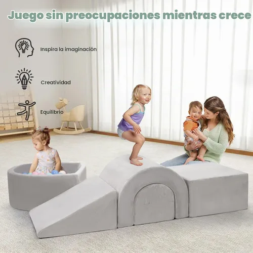 Vista 2 de Rinnebbit Bloques de escalada de espuma para niños pequeños, juego de 5 piezas para escalar túneles y gatear, juego de actividades en interiores