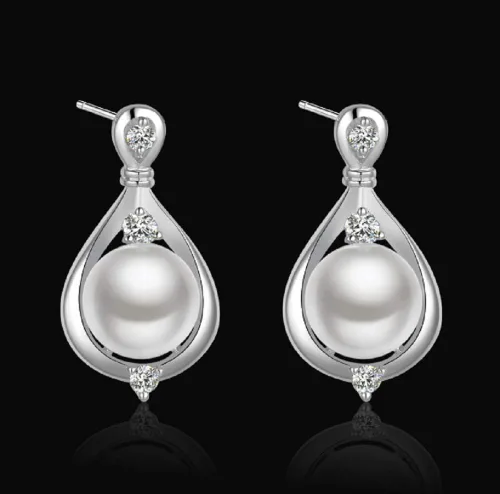 Vista 5 de Conjunto de joyas de plata esterlina 925 de moda para mujer con cristal y simulación de perlas de anillo de pendientes collar de joyería con cristal