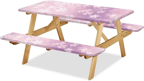 Vista 7 de Funda de mesa de picnic con fundas de banco, resistente al viento, resistente a las manchas, mantel de camping y accesorios de viaje, juego de 3