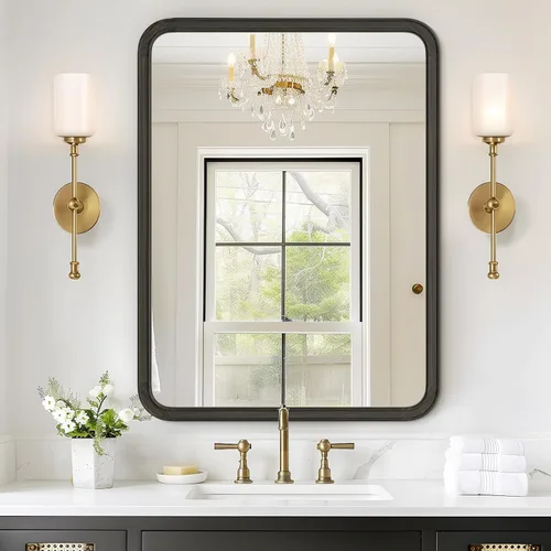 Vista 10 de WallBeyond - Espejo de madera de 18x24 pulgadas para baño, espejo de pared con marco de madera estilo granja, espejo rectangular montado en la pared