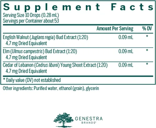 Vista 2 de Genestra Brands Skn-gen Suplemento de hierbas de nuez inglesa, olmo y cedro del Líbano 0.5 onzas líquidas