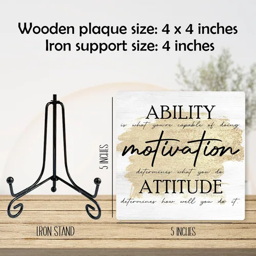 Vista 2 de Ability Motivation Attitude - Letrero de madera motivacional con soporte de metal, placa de madera inspiradora de 5 pulgadas, decoración de mesa