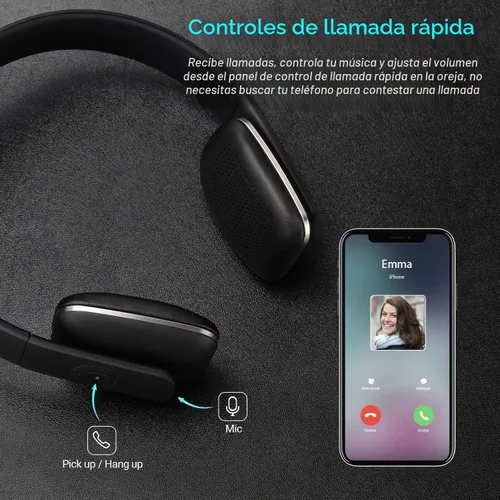 Vista 4 de August EP636 Auriculares inalámbricos Bluetooth en la oreja, color negro Emparejamiento NFC, micrófono de auriculares integrado, llamadas manos