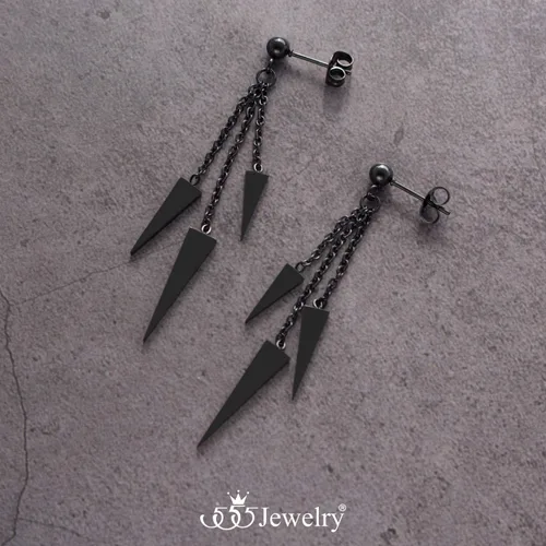 Vista 4 de 555Jewelry Pendientes colgantes de acero inoxidable con triple triángulo para mujer