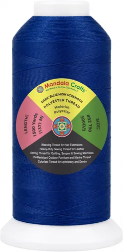 Vista 111 de Mandala Crafts Airforce Blue Tex 70 - Hilo de poliéster para tapicería 1500 Yds T70 UV Resistant Strong Thread for Leather Sewing, Marine