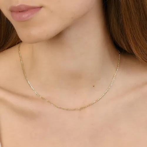 Vista 3 de PORI JEWELERS Collar de cadena de eslabones Figaro de oro amarillo macizo de 18 quilates de 0.079 in, eslabones 3+1, fabricado en Italia, disponible
