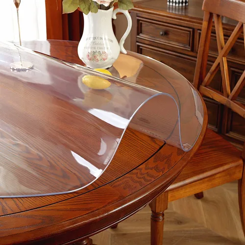 Vista 4 de OstepDecor - Protector de mesa redondo transparente de 30 pulgadas, cubierta de mesa transparente gruesa, mantel de mesa redondo de PVC impermeable