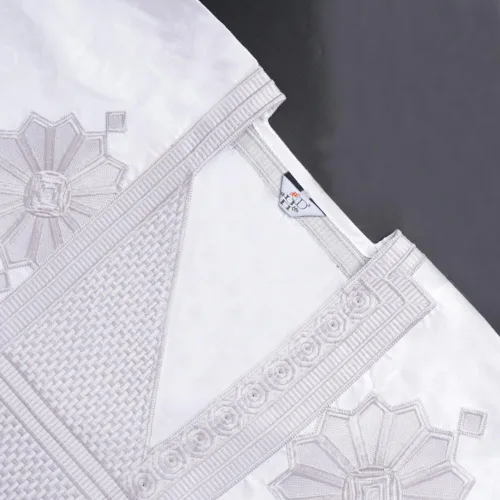 Vista 3 de HD African Bazin Pareja Ropa Tradicional Bordado Agbada Boubou Caftan Set para Hombre Blanco-9939