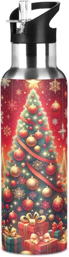 Vista 8 de Christmas Trees Insulated Stainless Steel Water Bottle with Straw 32 Oz Leakproof Water Bottles, BPA-Free Sport Water Bottle