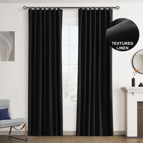 Vista 55 de Joywell - 2 cortinas de lino 100% opacas, con bolsillo para cortinero, trabilla trasera, cinta para ganchos y anillas con clip, con aislamiento