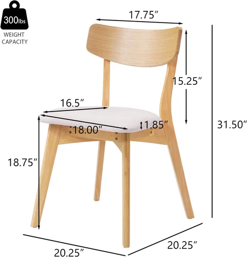 Vista 5 de Mid-Century Modern Walnut Finish Upholstered Dining Chairs Set of 4 - Rubberwood Frame Dining Room Chairs, Kitchen Chairs, Table & Chair Sets, Desk