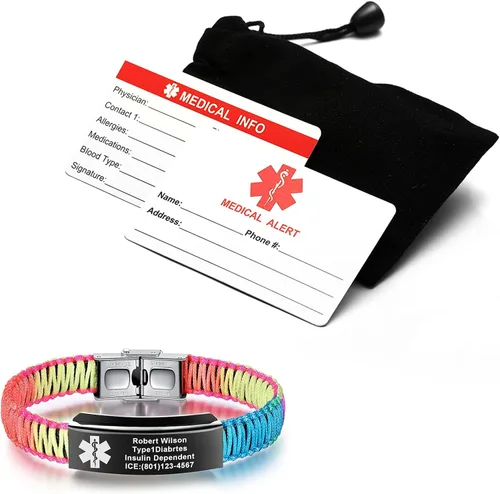 Vista 6 de Pulseras de alerta médica para mujeres Pulseras de identificación médica personalizables para hombres, niñas y niños Pulseras médicas trenzadas