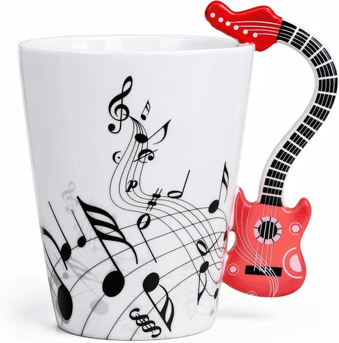 Vista 14 de Taza de guitarra acústica de 13.5 onzas, taza de té y café para guitarristas Mango de guitarra acústica 3D, diseño de personal de música, uso