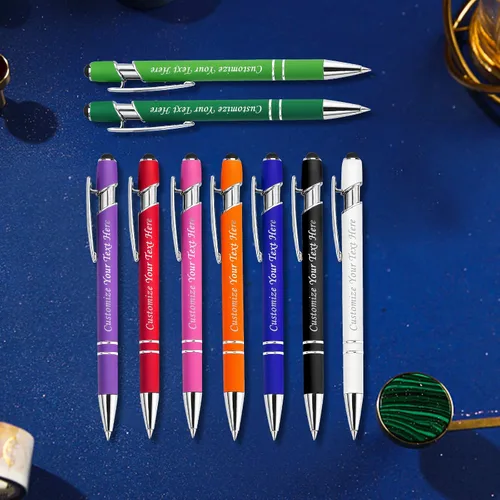 Vista 7 de Bolígrafos personalizados con punta de lápiz capacitivo, 12 bolígrafos de grabado personalizado, bolígrafo de tacto suave, nombre impreso, tinta