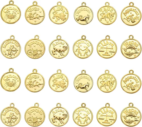 Vista 7 de Tupalizy 24 dijes de signo del zodiaco a granel para collares, pulseras, llaveros, aretes, gargantillas vintage redondas, 12 colgantes
