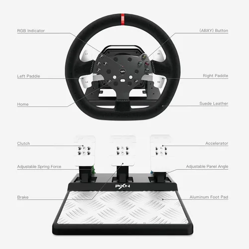 Vista 4 de PXN Force Feedback PC Racing Wheel, 270900 Degree V10 Driving Gaming Steering Wheel with 3 Pedals and 6+1 Shifter for Windows PC, PS4, Computer