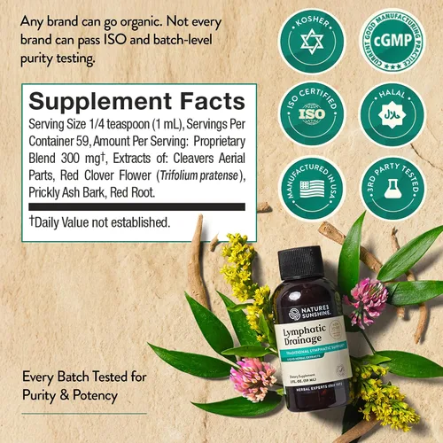 Vista 6 de Nature's Sunshine - Gotas de drenaje linfático con extracto de cuchillas, 60 serv. Herbal Lymphatic Support Supplement Complex for Lymph Drainage