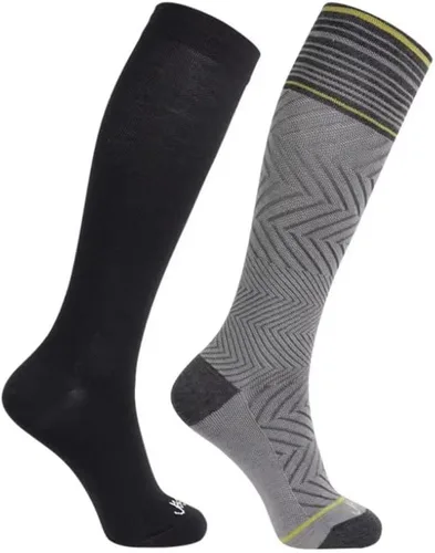 Vista 11 de ja vie Calcetines de compresión graduados de 76% lana merino para mujeres y hombres (15-20 mmHg), 2 Pares: 1 Negro Puro+1 Denim, S
