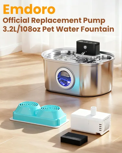 Vista 4 de Fuente de agua para gatos con bomba - Bomba de repuesto ultra silenciosa para fuente de agua inalámbrica de 3.2L/1.08 galones para dispensador