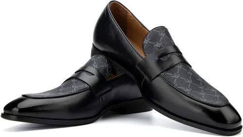 Vista 10 de JITAI Zapatos para hombre: mocasines casuales de cuero y gamuza para hombre, cómodos tacones bajos, zapatos de vestir sin cordones para bodas