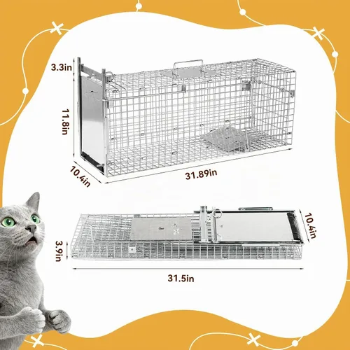 Vista 2 de Jaula plegable de 32 pulgadas para animales vivos Jaula de trampa de animales para gatos callejeros, mapaches, armadillos y conejos
