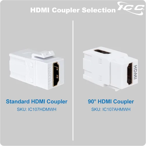 Vista 6 de ICC Conector Keystone HDMI de 90 grados, acoplador HDMI hembra a hembra, inserto de ángulo recto para placa de pared, estilo HD, blanco, individual