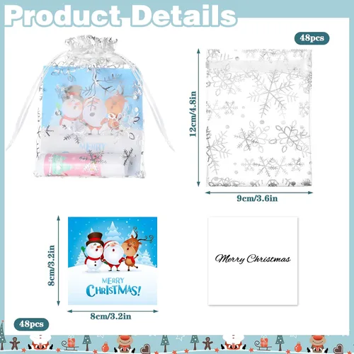 Vista 3 de Juego de 144 bálsamos labiales de Navidad, 48 bálsamos labiales de Feliz Navidad, regalos de agradecimiento para compañeros de trabajo, amigas