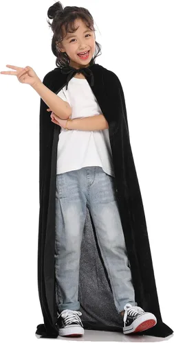 Vista 4 de Jongdari Capa de terciopelo para niños, con capucha, unisex, para cosplay, Halloween, disfraz de mago
