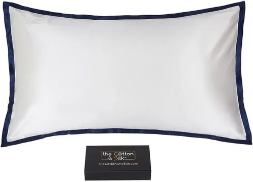 Vista 24 de Funda de almohada de seda de morera 22 Momme (cierre envolvente en la parte posterior), colección elegante, tamaño Queen, caramelo + crema